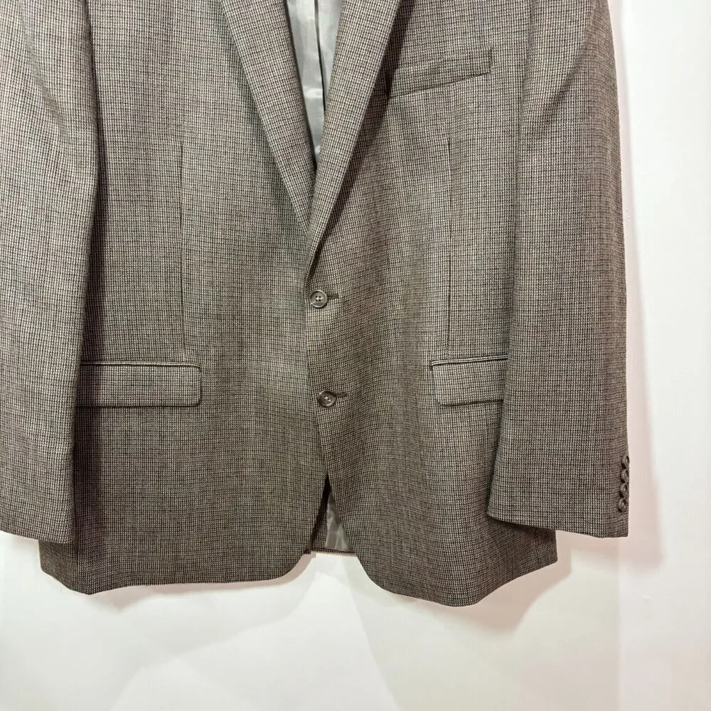 Chaps Ralph Lauren Men's Brown Check 100% Wool Sport Coat Blazer 48L 2-Button